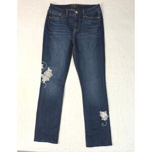 JEN7 by 7 For All Mankind Slim Straight Embroidered Flower Jeans Womens Size 6